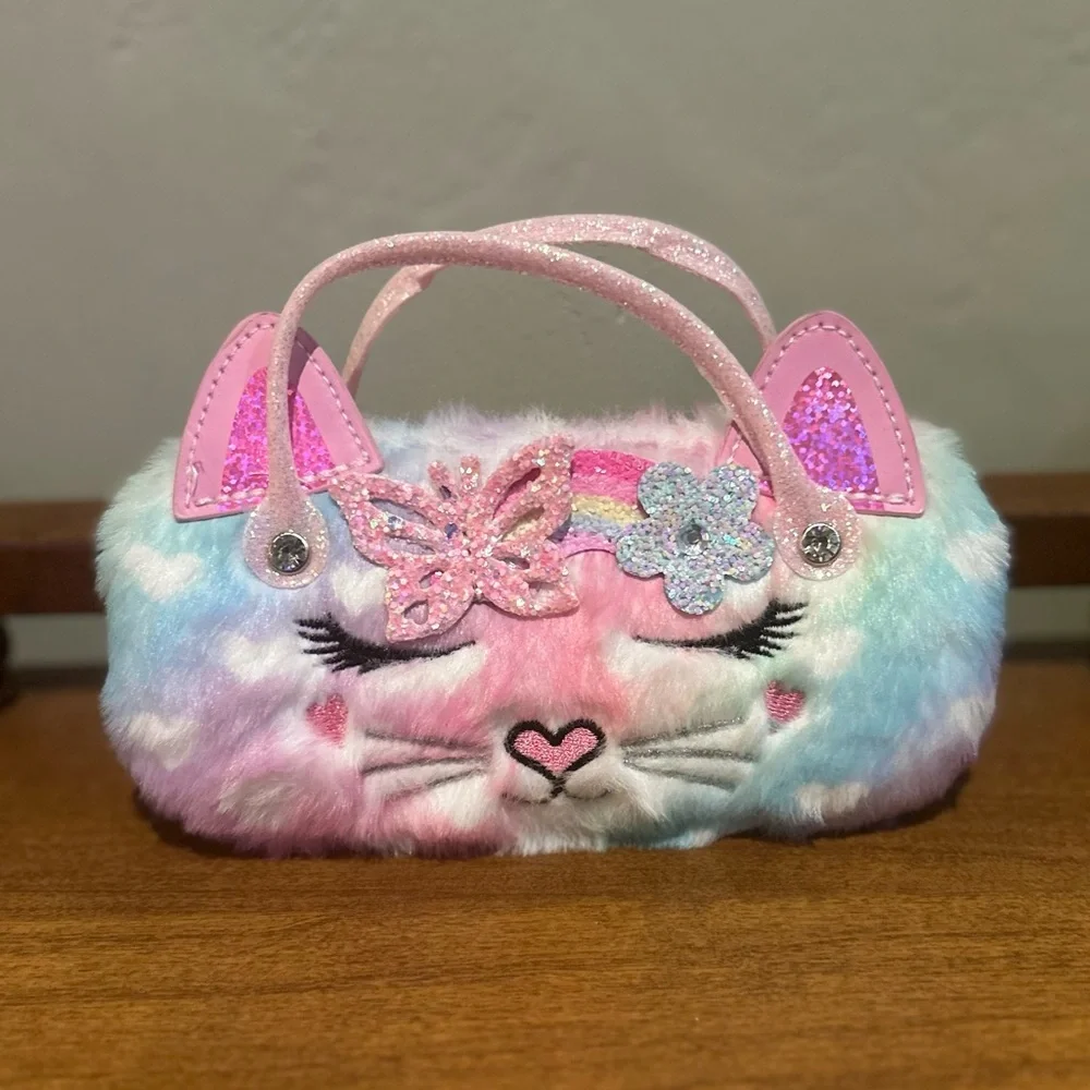 OMG ACCESSORIES Kids' Bella Butterfly Rainbow Faux Fur Purse & Sunglasses Set